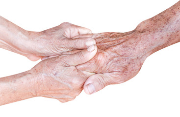 Fototapeta premium Asian grandma holding grandpa hands , care and support in family concept isolated on white background with clipping path