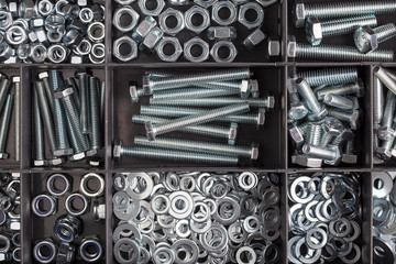 Nuts Bolts Washers in black tray