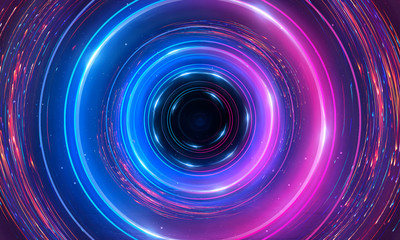 Futuristic neon circle on a dark background. Abstract light circle.