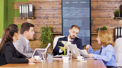 Corporate business meeting in modern meeting room