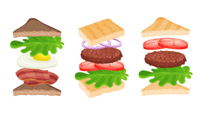 Appetizing Sandwich Ingredients Isolated Vector Illustrated Collection