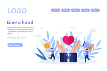 Make donation, charity web page.Flat vector illustration isolated on white background. Can use for web banner, infographics, web page.