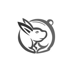 Circle rabbit look back logo design inspiration