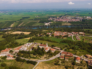 Aerial view of Pianura Padana from panoramic viewpoint of Coniolo Monferrato