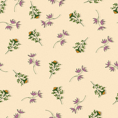 Delicate seamless romantic pattern with cute flowers and twigs on a neutral background. vector. ornament. hand drawing. Design can use wrappers, prints, fabrics, textiles.
