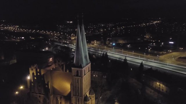 Aerial View Of a church in Olsztyn Old Town, Poland