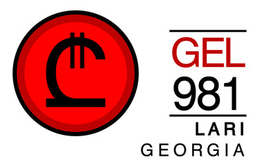 G, GEL, 981, Lari, Georgia Banking Currency icon typography logo banner set isolated on background. Abstract concept graphic element. Collection of currency symbols ISO 4217 signs used in country