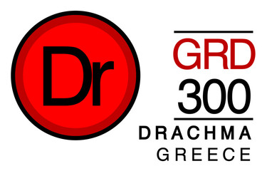 Dr, GRD, 300, Drachma, Greece Banking Currency icon typography logo banner set isolated on background. Abstract concept graphic element. Collection of currency symbols ISO 4217 signs used in country