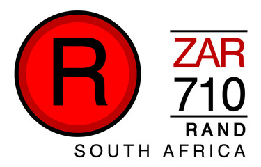 R, ZAR, 710, Rand, South Africa Banking Currency icon typography logo banner set isolated on background. Abstract concept graphic element. Collection of currency symbols ISO 4217 signs used in country