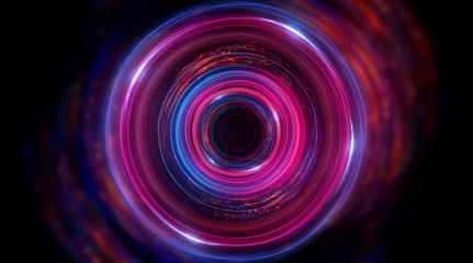 Futuristic neon circle on a dark background. Abstract light circle.