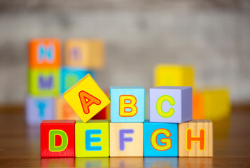 Wooden alphabet, with letters a, b, c article