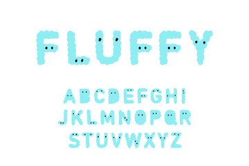 Fluffy hand drawn vector type font in cartoon comic style with eyes