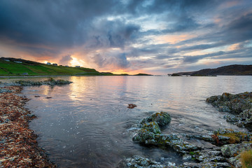 Fototapeta premium Sunset over Scourie Bay in the Highlands