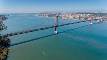 Aerial. Panorama from sky, a 25 de Abril Bridge. Lisbon.