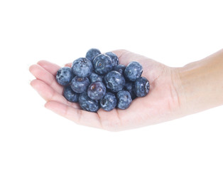 handful of freshly picked blueberries isolated on white