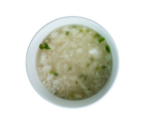 Boiled rice pork  isolated on white