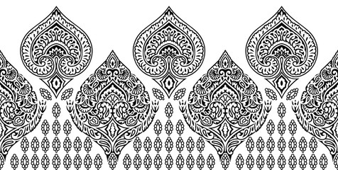 Seamless black and white vintage damask floral border © malkani