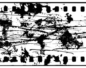 Vector blank grained and scratched film strip texture background. Old film effect