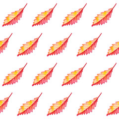 Red autumn leaves seamless pattern. Autumn illustration of seamless texture. Watercolor.