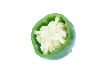 peppers with white background. Cut in half with slices