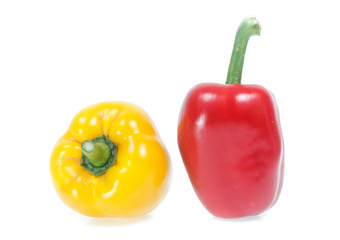peppers with white background. Cut in half with slices
