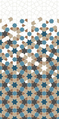 Geometric islamic pattern. Geometric halftone texture with color tile disintegration or breaking