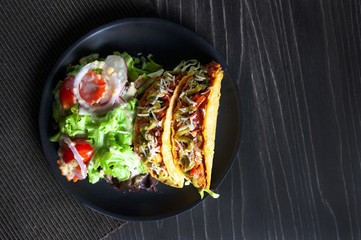 Mexican food Taco, meat  delicious , Ground Beef Tacos Shells with salad.