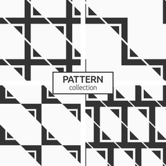 Set of four seamless patterns. Abstract vector monochrome backgrounds. Modern stylish textures of triangles.