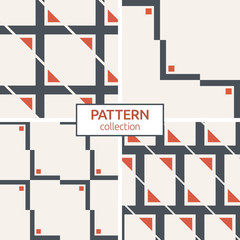 Set of four seamless patterns. Abstract vector color backgrounds. Modern stylish textures of triangles and rectangular elements.