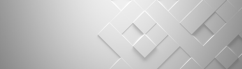 Wide White Geometric Background With Copy Space (Website Head) 3d Illustration - obrazy, fototapety, plakaty
