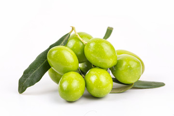 Green olive on the white background