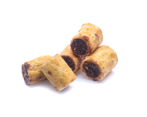 sweet dessert chocolate biscuit roll isolated on white background