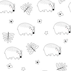 Seamless monochrome pattern with bears