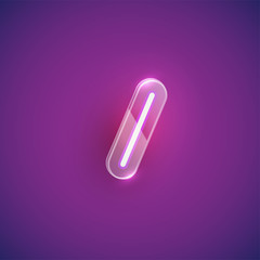 Realistic neon 'slash' character with plastic case around, vector illustration