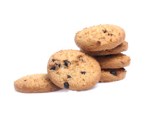 Chocolate chip cookies isolated on white background. Sweet biscuits