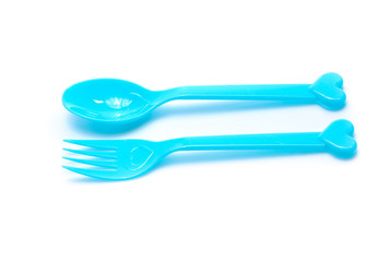 plastic  fork, spoon isolated on white backgruond