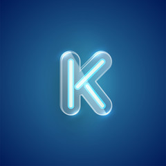 Realistic neon K character with plastic case around, vector illustration