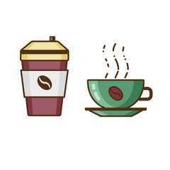 Coffee in Cup and Beverage to Go Icons