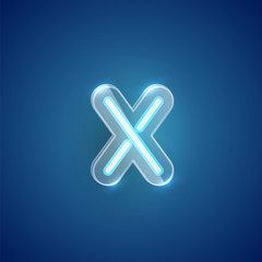 Realistic neon X character with plastic case around, vector illustration