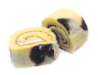 Yellow  roll cake isolated on white background