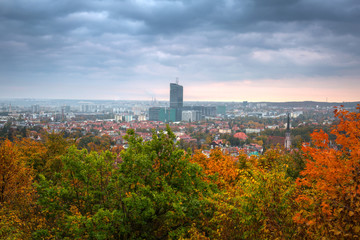 Fototapeta Cityscape of Gdansk Oliwa in autumnal scenery, Poland obraz
