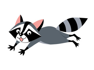Funny cute raccoon cartoon kid vector illustration