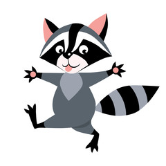 Funny cute raccoon cartoon kid vector illustration