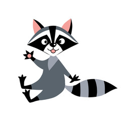 Fototapeta na wymiar Funny cute raccoon cartoon kid vector illustration