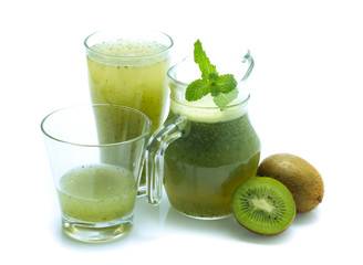 kiwi smoothie isolated on white background  in glass
