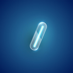 Realistic neon 'slash' character with plastic case around, vector illustration