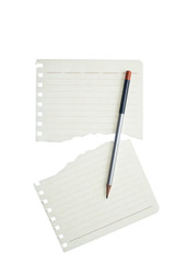 blank notebook paper and pencil on white background