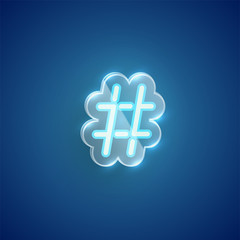 Realistic neon 'hash tag' character with plastic case around, vector illustration