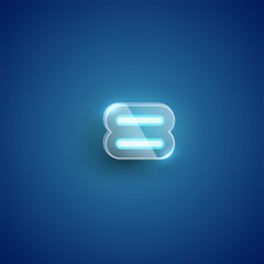 Realistic neon 'equals' character with plastic case around, vector illustration