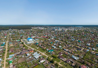 Sysert city, private houses. Russia. Aerial, summer, sunny